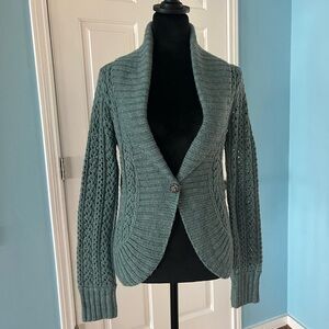 Calvin Klein Womens Sage Green
Cardigan Sz M Open Weave Knit Shawl
Collar